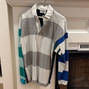 Rowing Blazers Striped Rugby Polo in White, Gray & Blue/Green